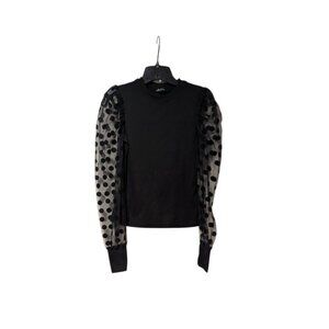SHEIN Black Polka Dot Mesh Bishop Sleeve Blouse Sz S